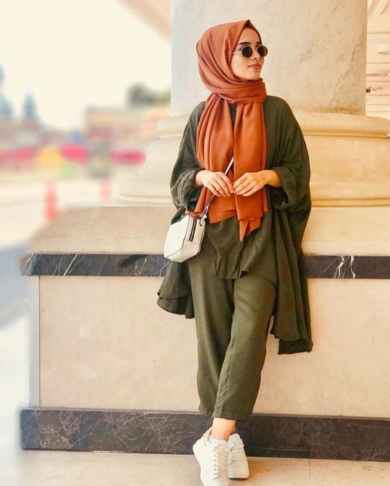 baju hijau army jilbab warna coklat